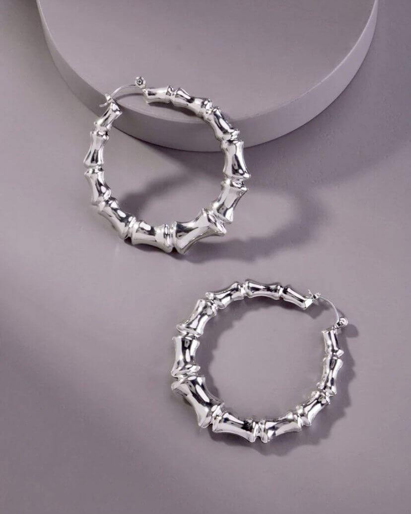 Silver Bamboo Hoops