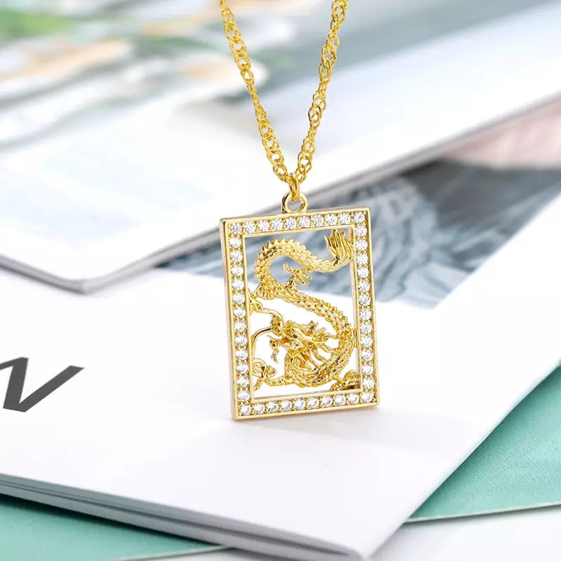Gold Diamante Dragon Necklace