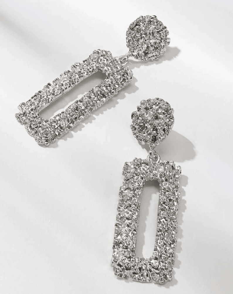 Silver Rectangle Door Knocker Earrings - SHOP LANI