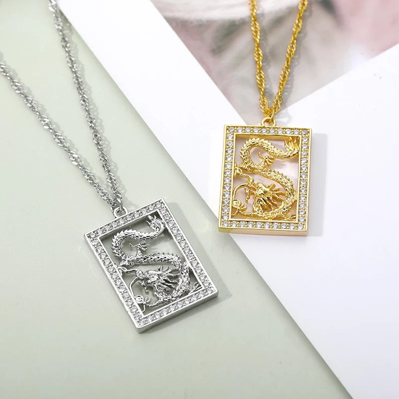 Silver Diamante Dragon Necklace