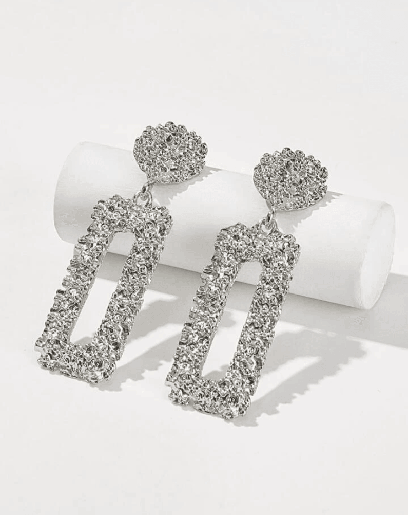 Silver Rectangle Door Knocker Earrings - SHOP LANI